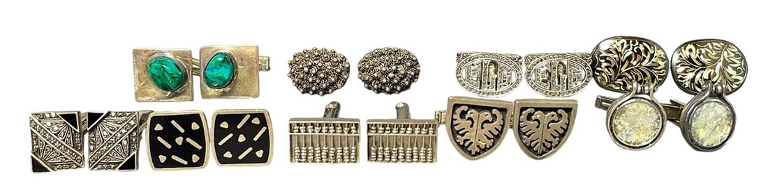 A Large Collection of Mexican Sterling Silver Cufflinks (1 of 10)