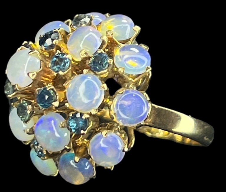 14k Gold, Moonstone, and Sapphire Cocktail Ring (1 of 6)