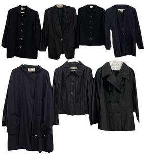 A Collection of 1980s Womens Blazers: The Lili Butler is a size small, the DKNY is a size 10, the Paul Harris Design would fit a size small, the Vertigo fo La Ville is a size medium, the Karl Lagerfeld is a size 6 and comes with extra but