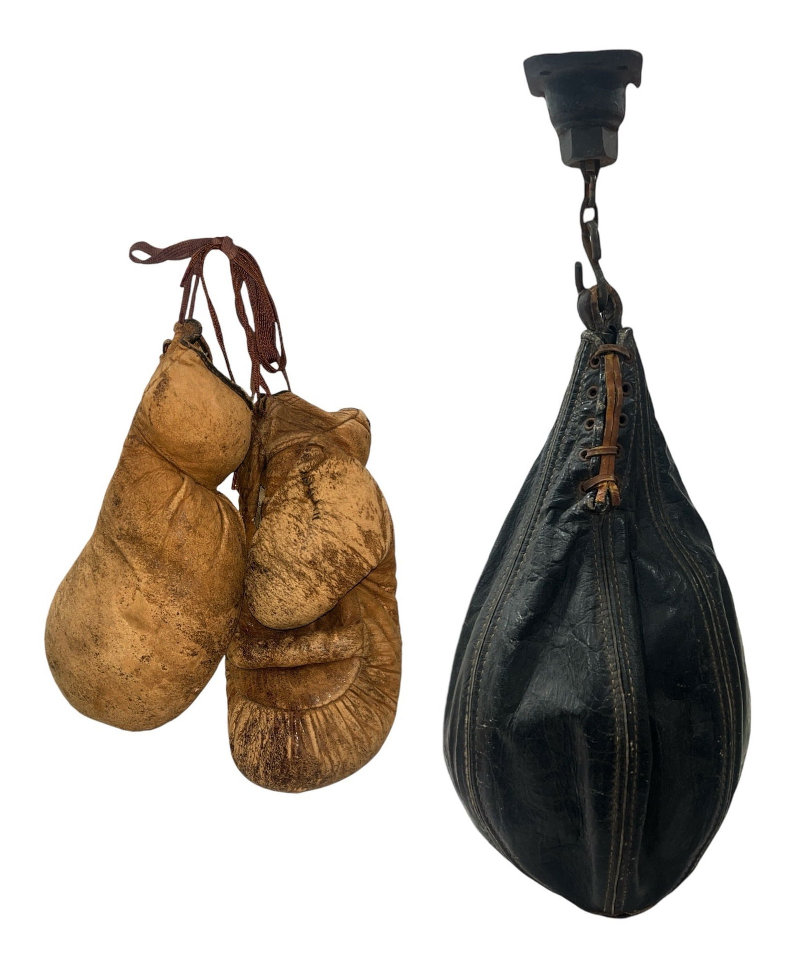 Antique Leather Boxing Gloves and Punching Bag (1 of 8)