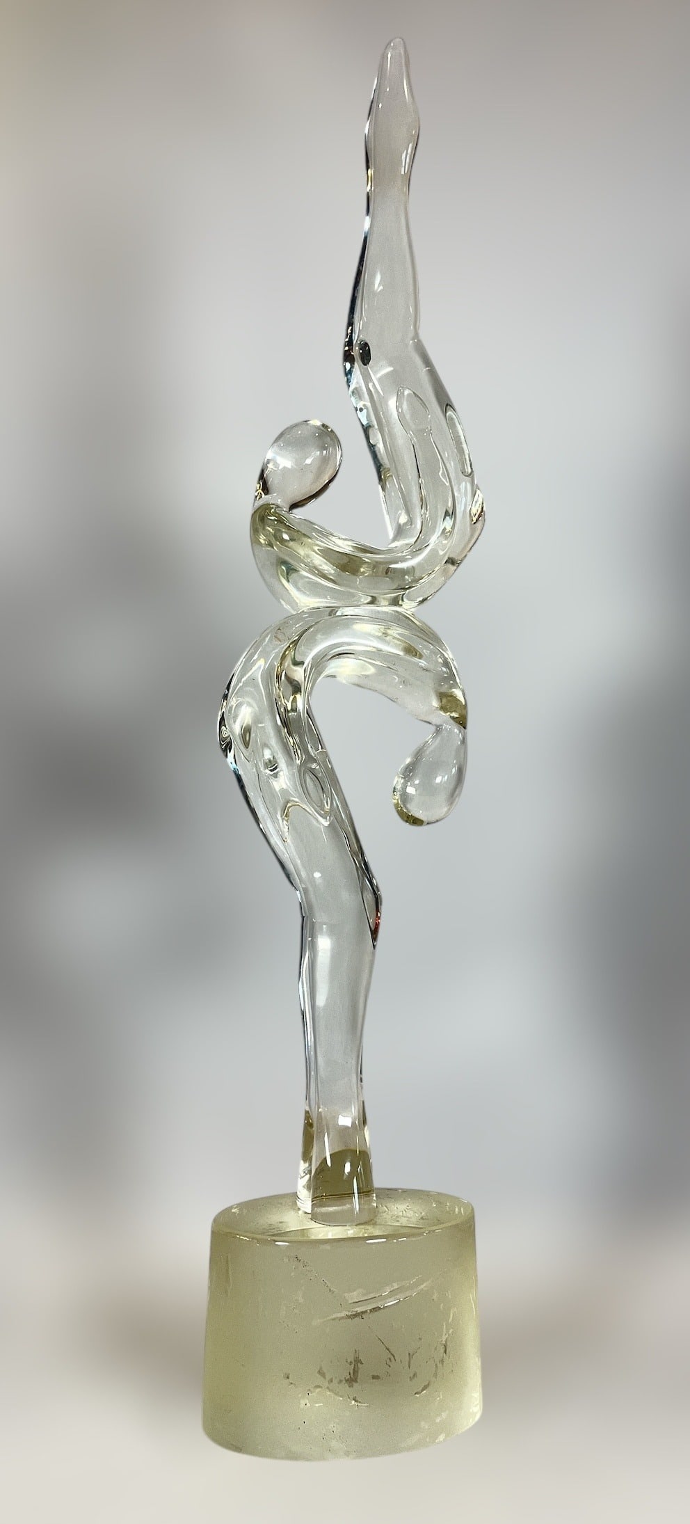 A MURANO Glass Acrobat Sculpture by RENATO ANATRA: 25.5" H x 4" W x 5" D at the base. Signed Renato Anatra on the base.