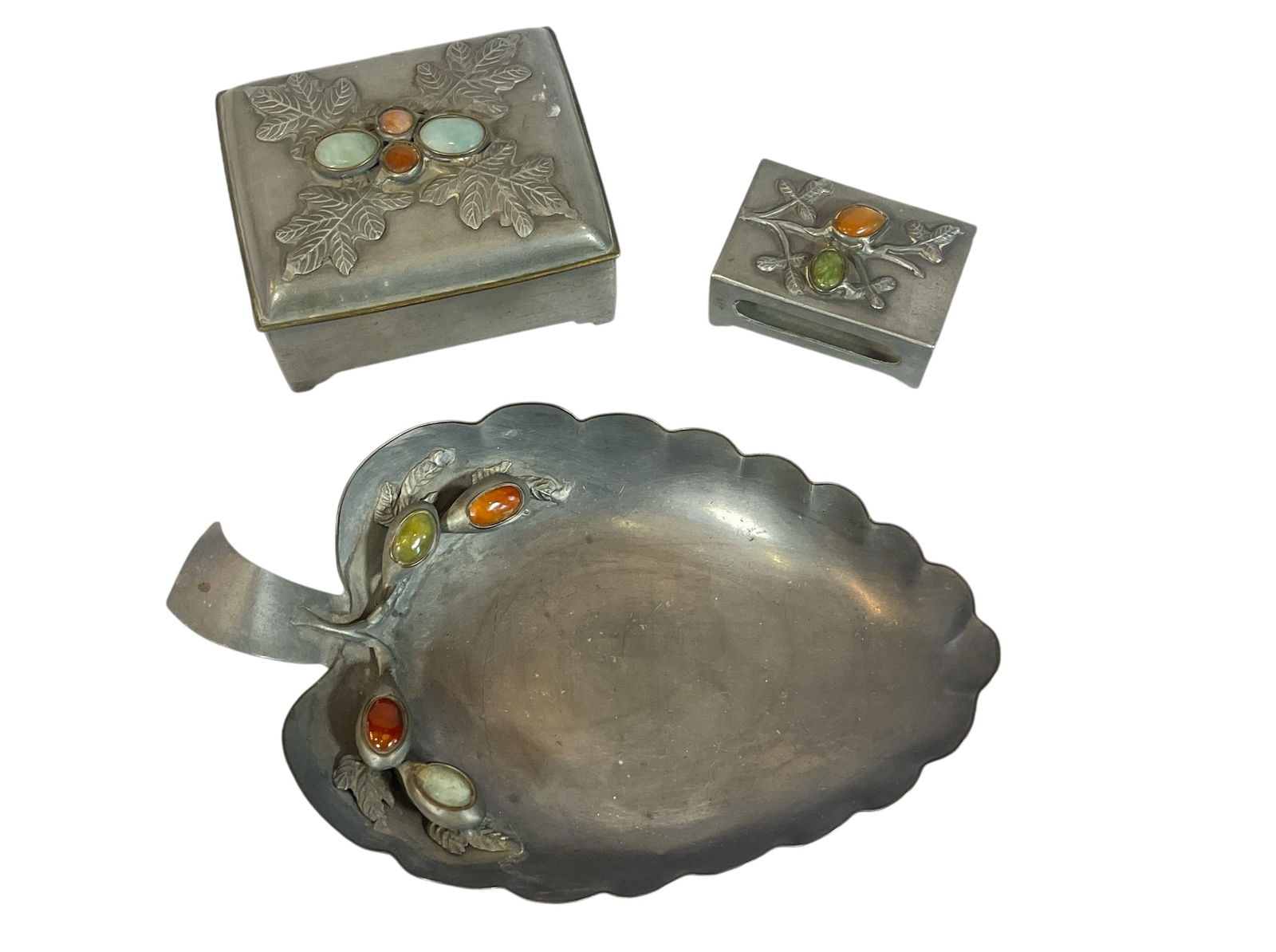 Chinese Pewter, Jade, & Carnelian Smoking Set (1 of 7)