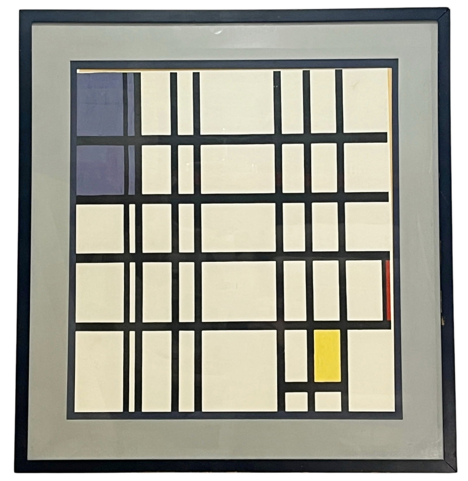 A Study of PIET MONDRIAN "Rhythm of Black Lines": A vintage rendition/study of "Rhythm of Black Lines" by Piet Mondrian. Appears to be oil on paper. 34.75" H x 32.5" W in the frame