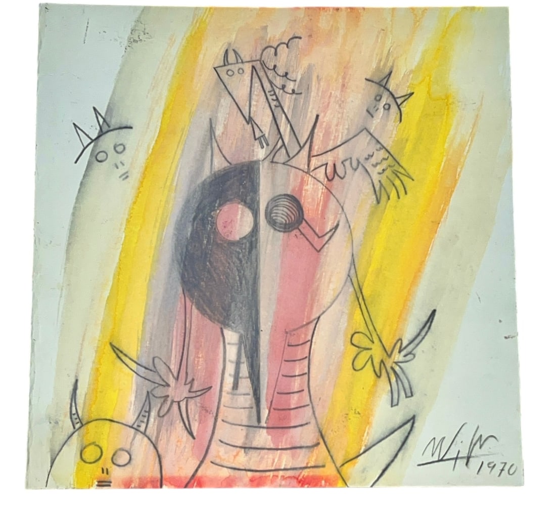 A WIFREDO LAM 1970 Figural Abstract Mixed Media on Paper (1 of 5)