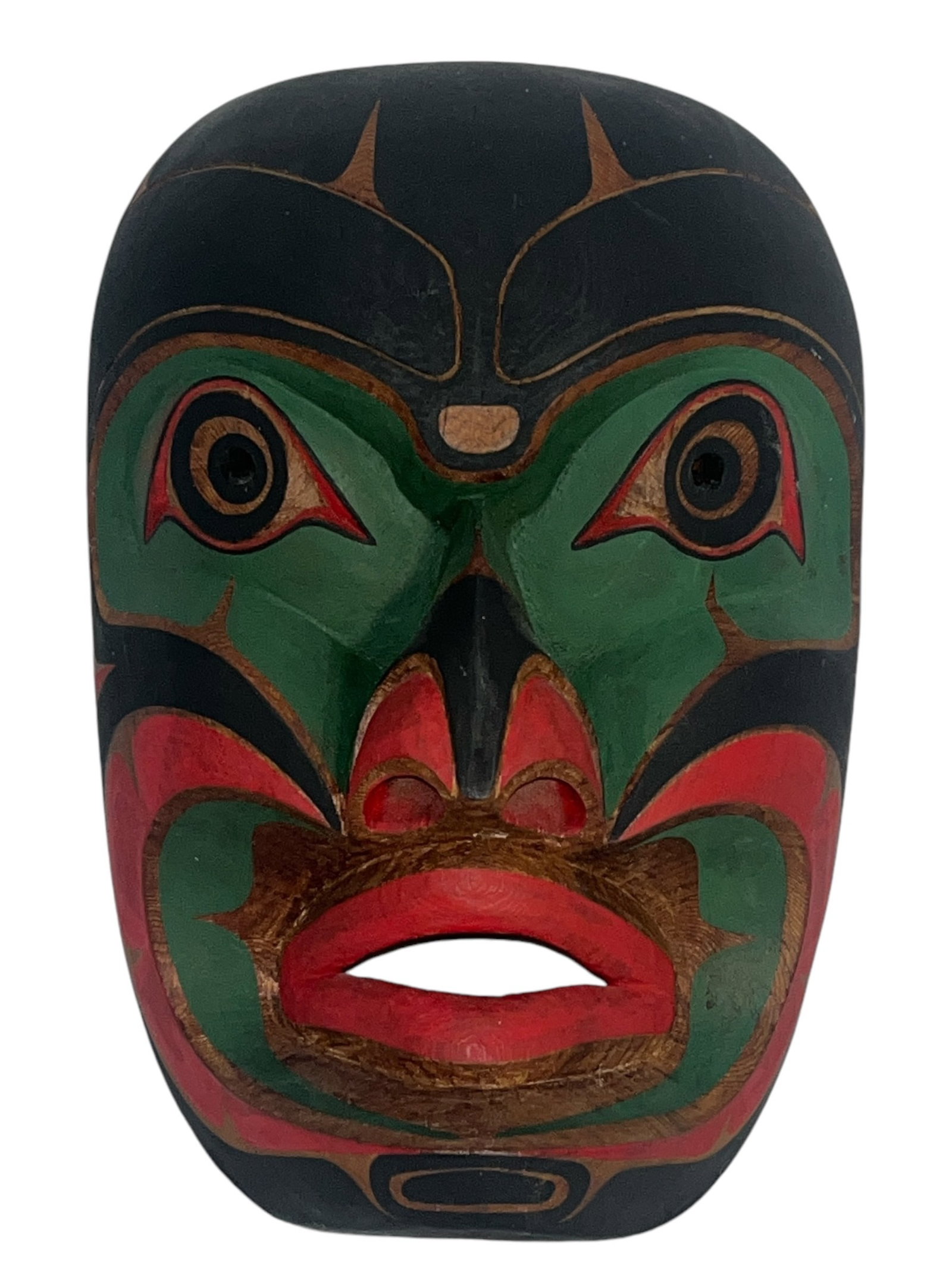 A 1980 Kwagiulth Speaker Mask By ROSS HUNT, Northwest Coast: Signed and dated on the inside, made of red cedar wood. Measures 11" H x 8" W x 6" D.