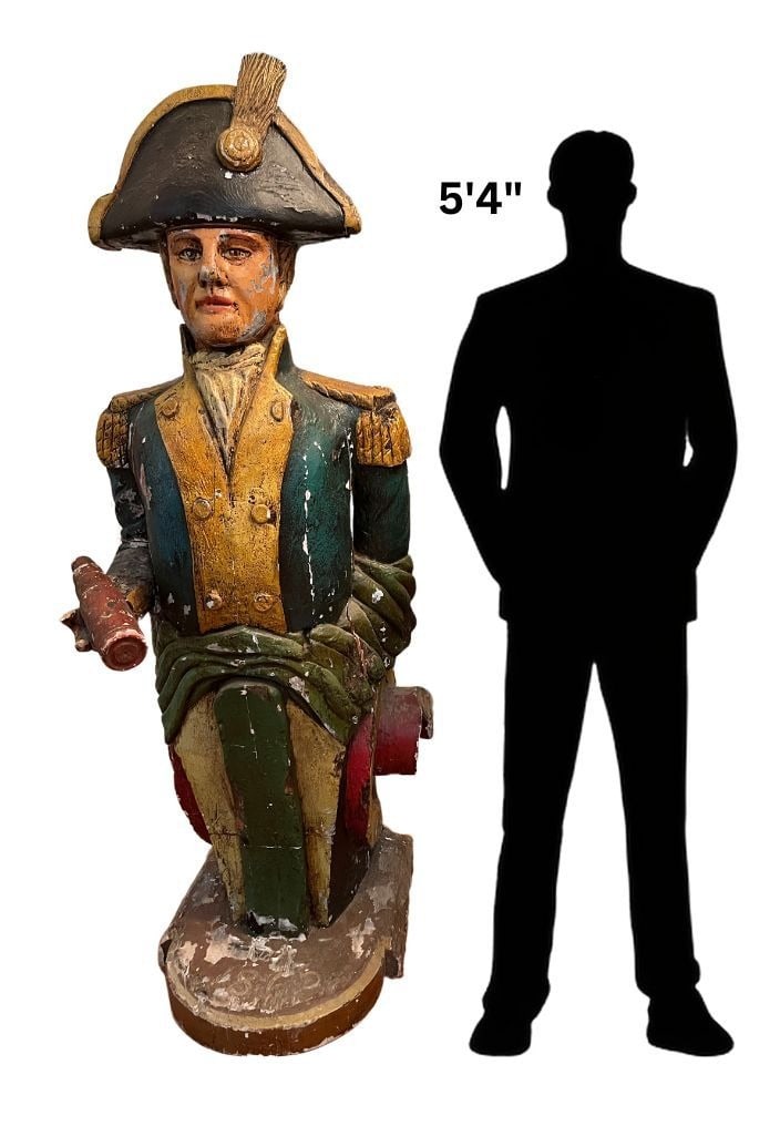 Large Full Bodied Carved Wood Nautical Ship's Captain Masthead: 69.5" H x 24" W x 33" D dated 1865, unsure if that is accurate