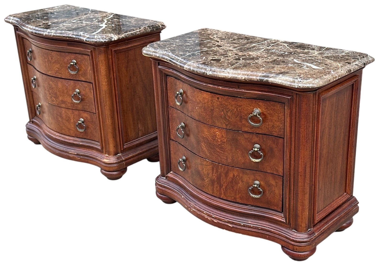 Traditional Granite Top Dresser Nightstand, Pair: 34" H x 40" W x 22" D. From the Estate of two Chicago Judges.