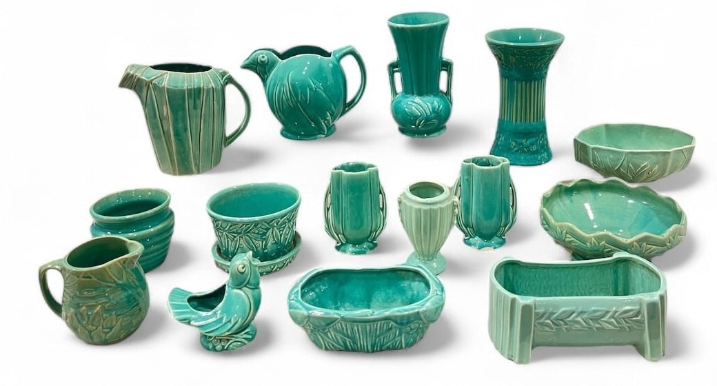 Collection MCCOY, Arts and Crafts Pottery Aqua & Dark Aqua Planters & Pitchers (1 of 9)