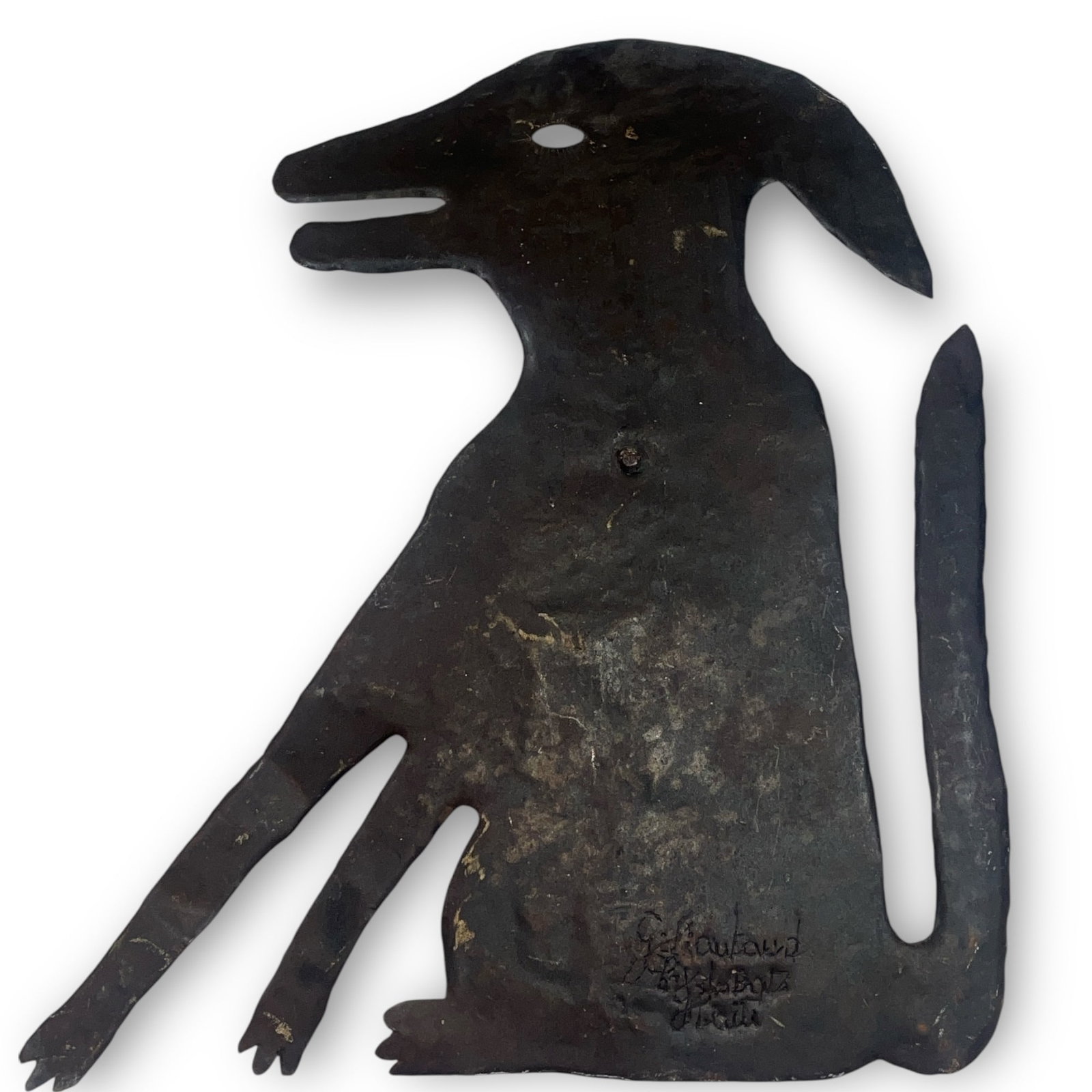 GEORGES LIAUTAUD Metalwork Standing Dog Sculpture: Measures 20.25" H x 17.5" W x 4.75" D. Signed in the lower right corner. Property of the Nancy Joyce Estate, a benefit for Chicago's Lincoln Park Zoo.