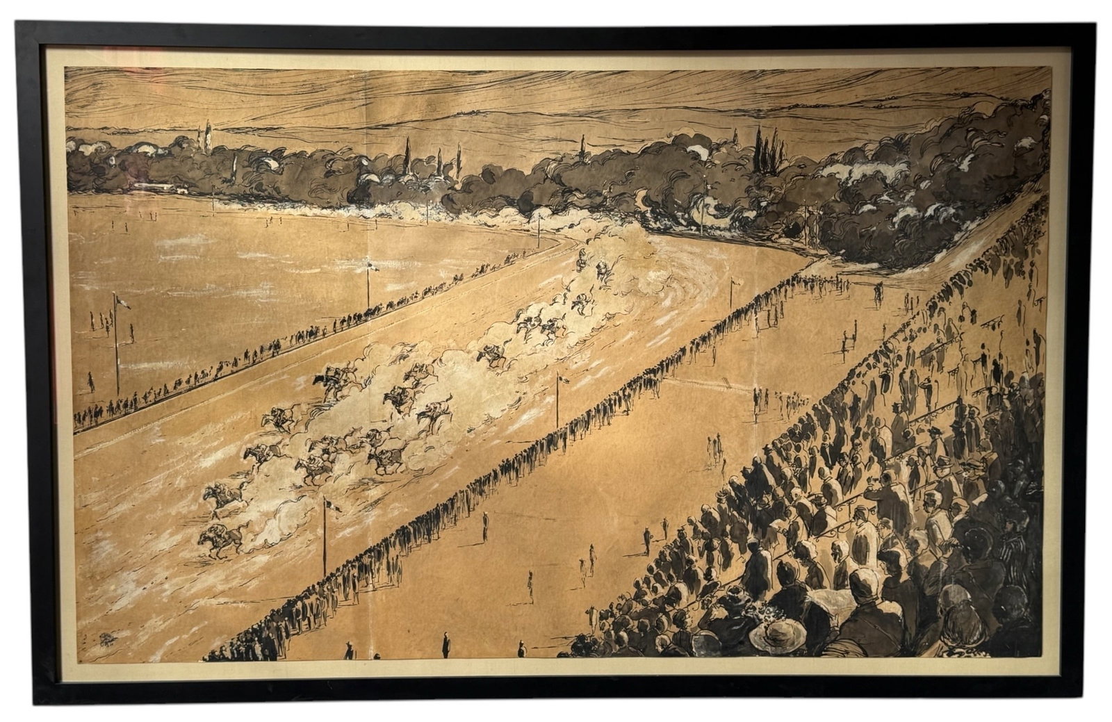 Monumental Mid Century Mix Media of a Horse Racetrack (1 of 10)