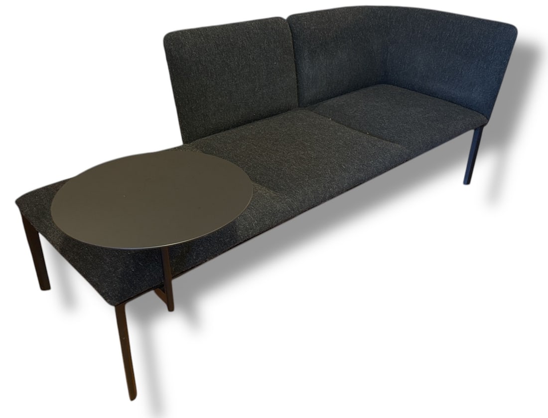 FRANCESCO ROTA for LAPALMA Italy ADD System Sofa: A part of Francesco Rota's ADD System for Lapalma Italy, circa 2014. charcoal gray fabric with aluminum body. Small coffee table is fixed to the side of the sofa couch, but can be removed. La Palma st