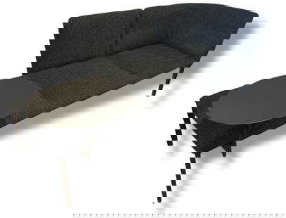 FRANCESCO ROTA for LAPALMA Italy ADD System Sofa: A part of Francesco Rota's ADD System for Lapalma Italy, circa 2014. charcoal gray fabric with aluminum body. Small coffee table is fixed to the side of the sofa couch, but can be removed. La Palma st