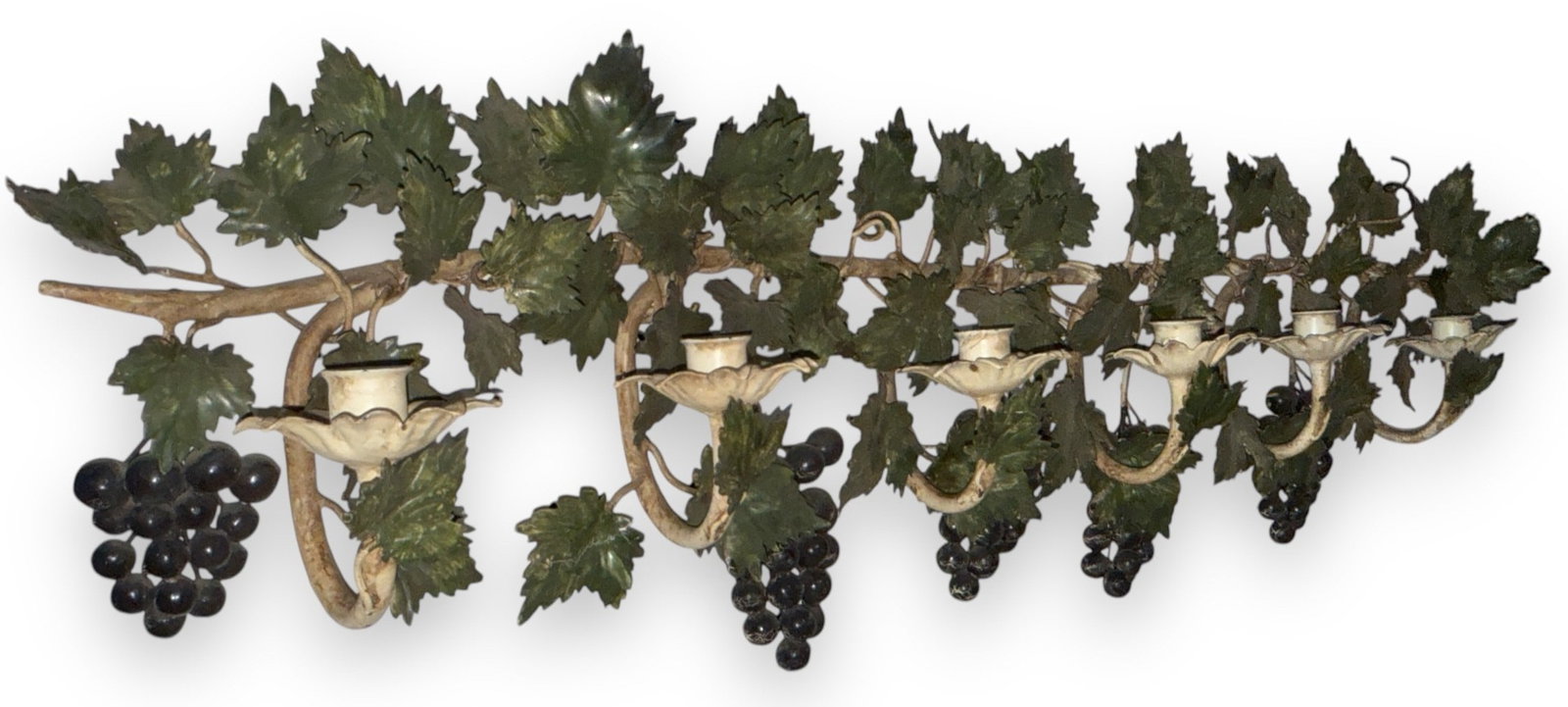 Vintage Italian Wrought Iron Grape Candleholder: 39" L x 12" H x 5" D.
