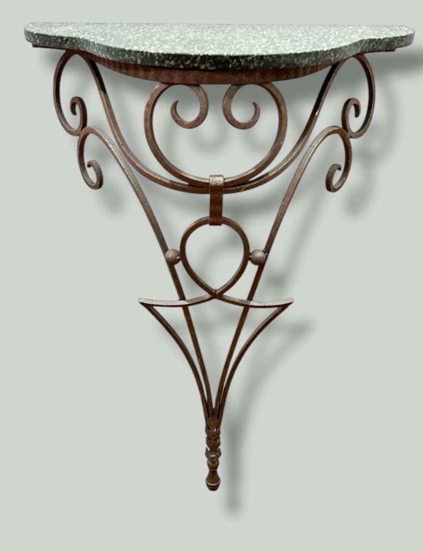 Art Deco Wrought Iron and Marble Demilune Console (1 of 6)