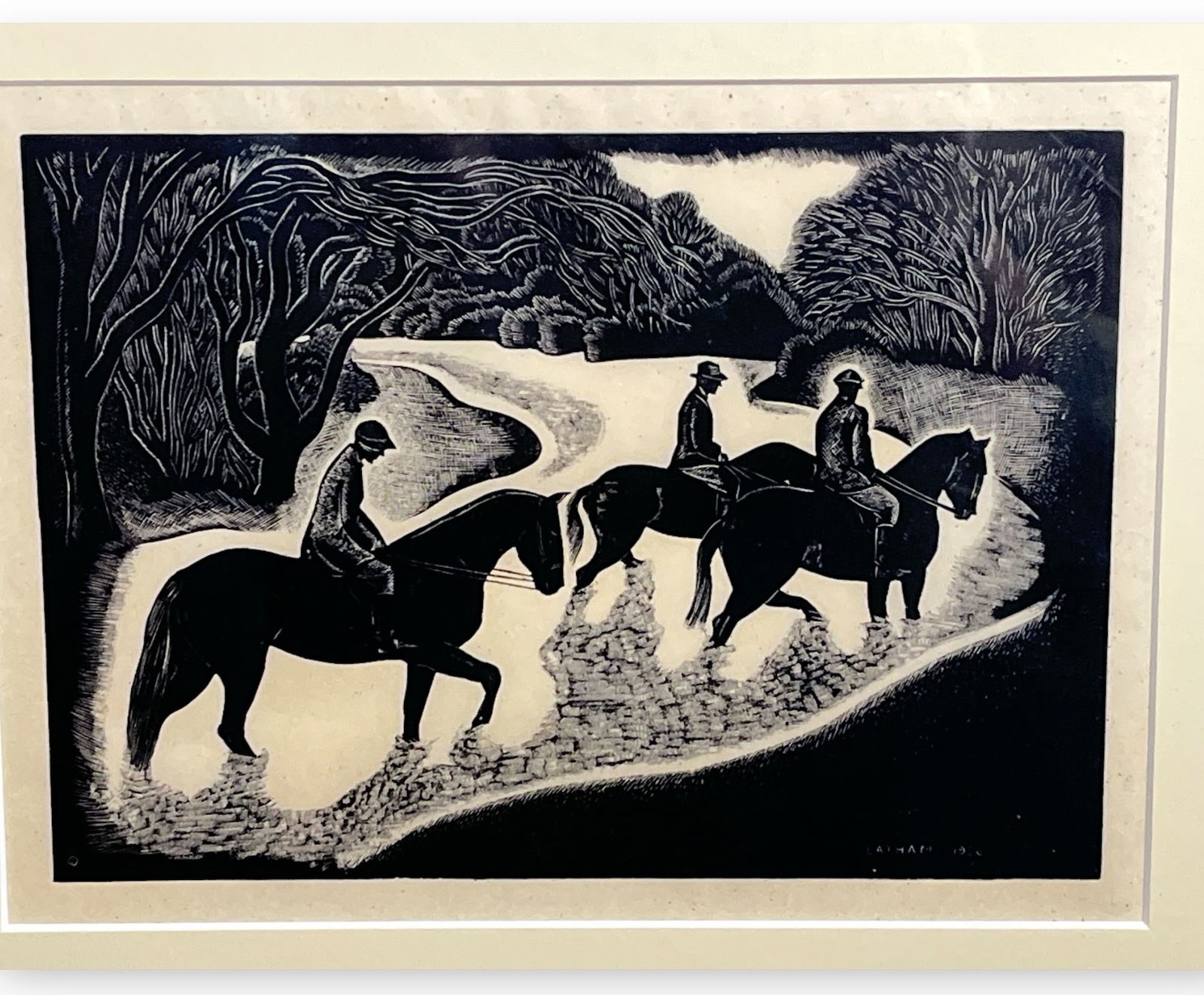 A BARBARA LATHAM Wood Engraving Print, "Fording The Stream" (1 of 4)