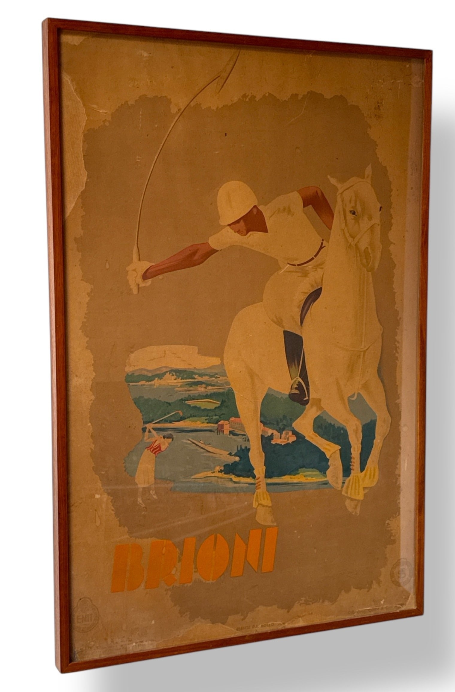 Original Vintage Polo BRIONI Poster, Milano Italy: 39" x 26" x 1.5". Property of the Nancy Joyce Estate, a benefit for Chicago's Lincoln Park Zoo.