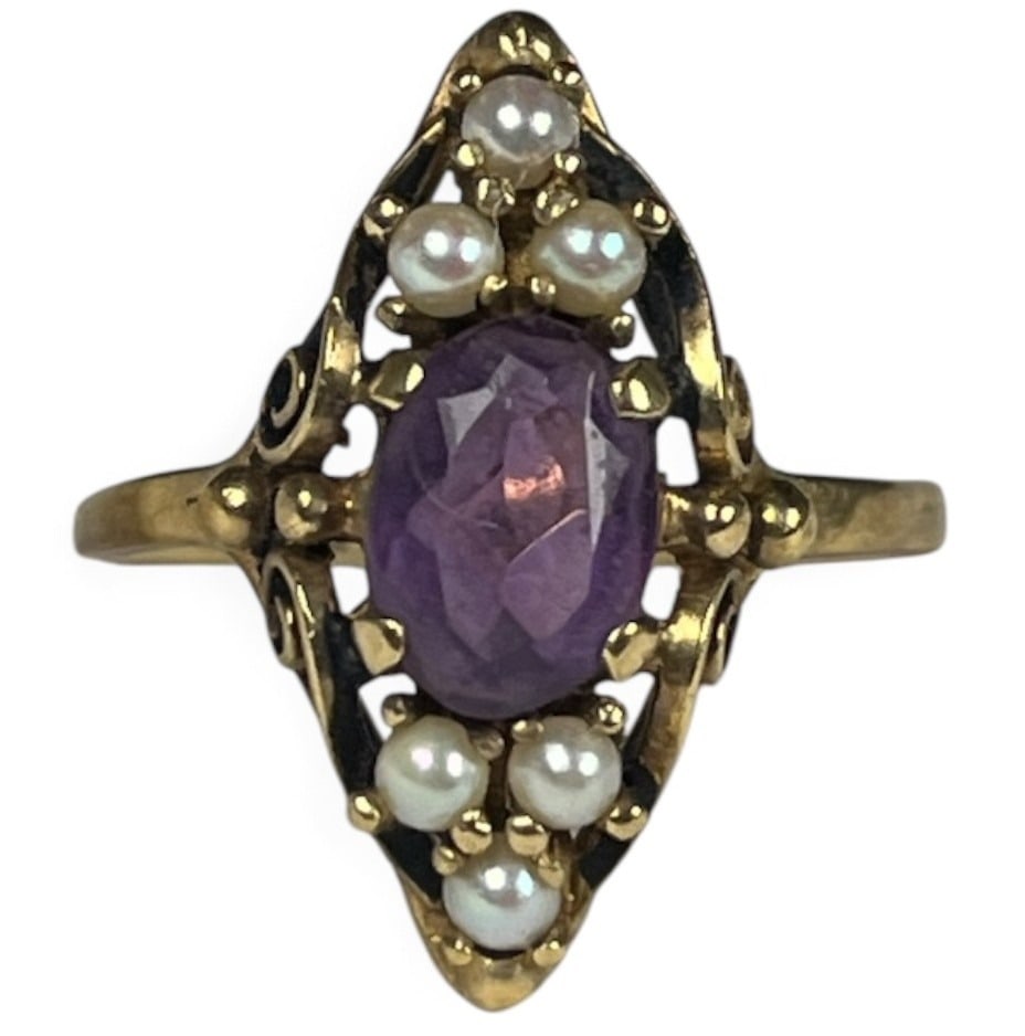 A Victorian 10k Gold Amethyst and Pearl Ring (1 of 4)