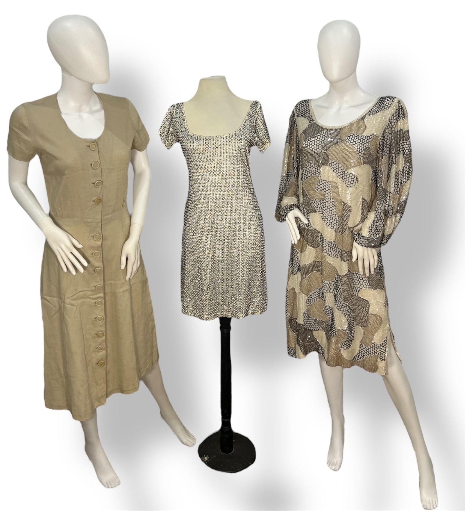 Vintage Beige Day & Sequin Evening Dresses (1 of 5)