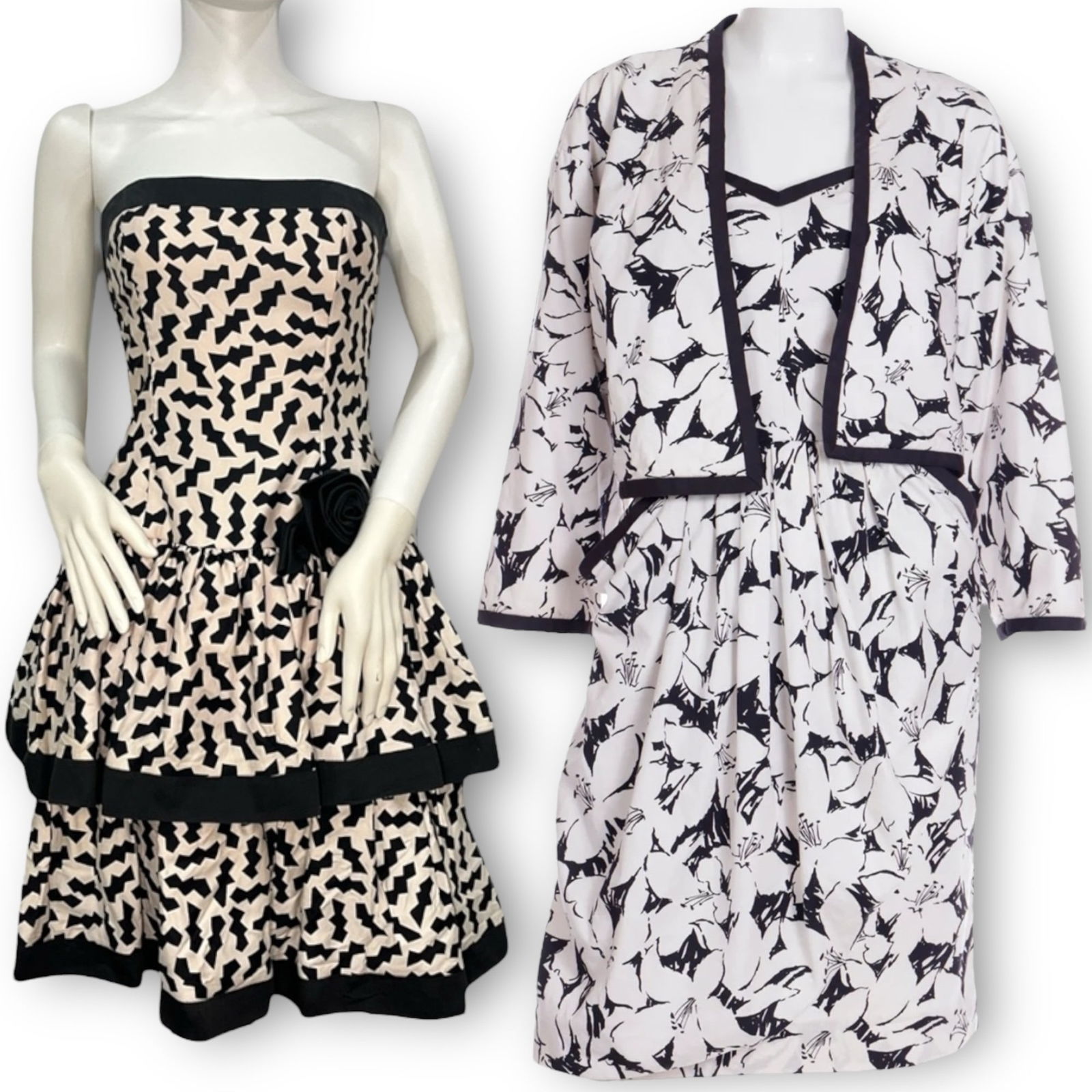 Two Vintage 1980s Black and White Dresses, VICTOR COSTA, I. MAGNIN (1 of 6)