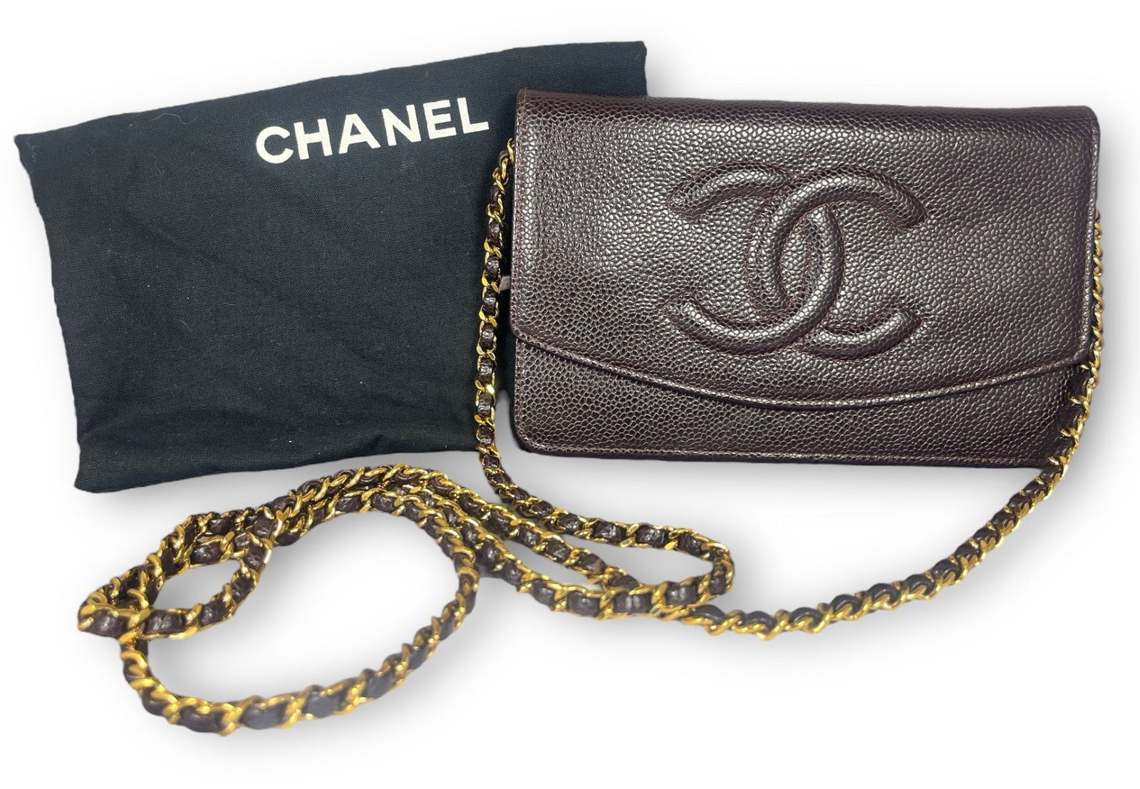 A CHANEL Timeless Brown Caviar Leather Wallet on Chain (1 of 6)