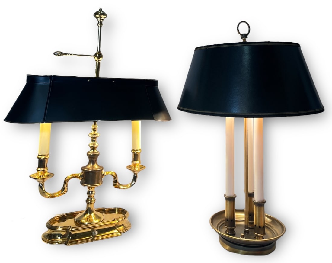 Two Brass FREDERICK COOPER Style Bouillotte Table Lamps (1 of 5)