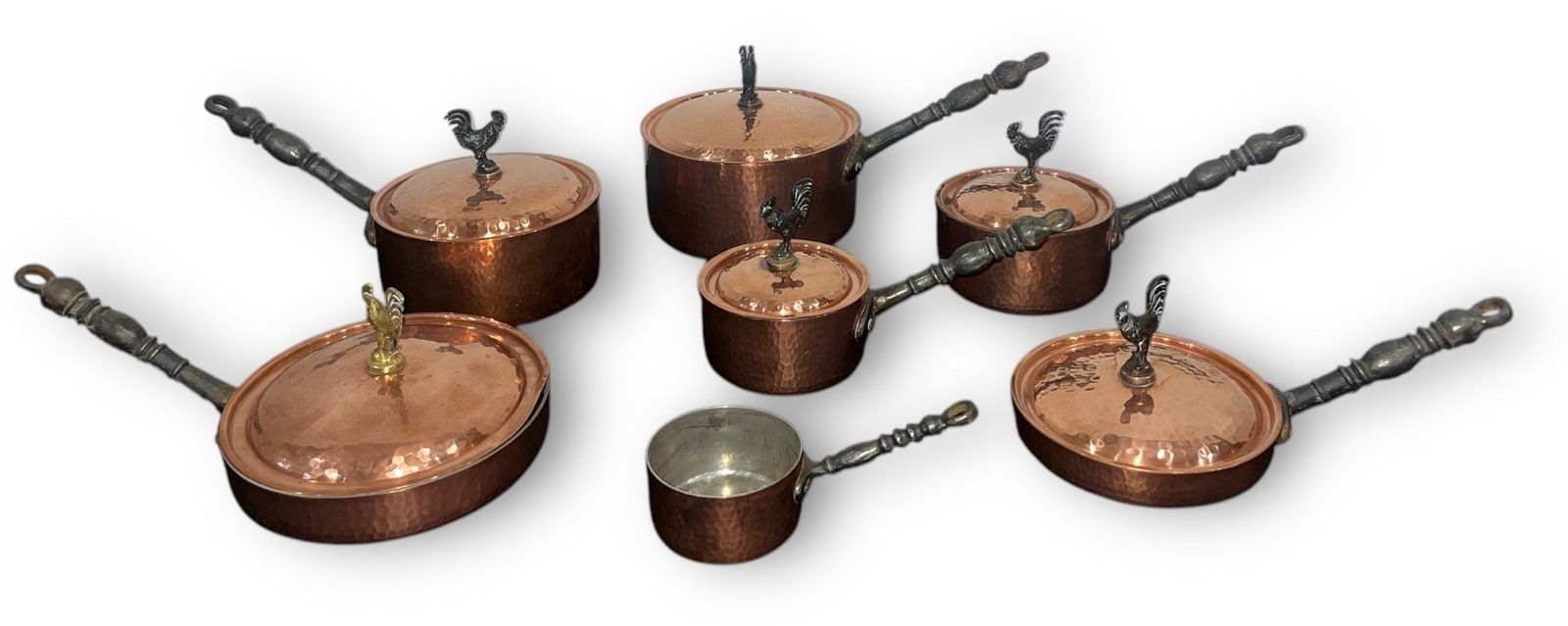 Collection Copper & Cast Iron Pots with Rooster Lids (1 of 6)