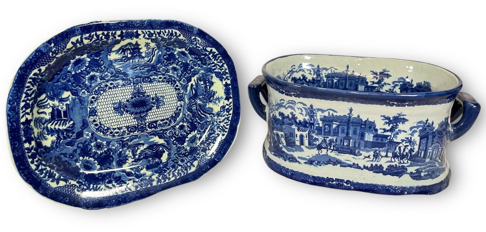 Vintage Ironstone Style Blue Transferware Foot Bath and Platter (1 of 7)