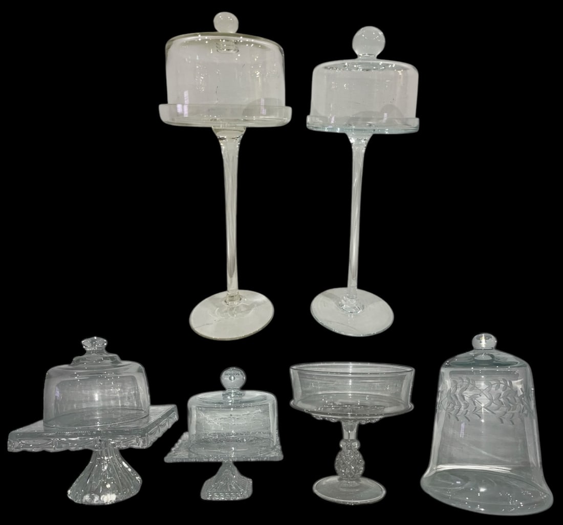 A Collection of Glass Cake Stands and Cloche (1 of 5)