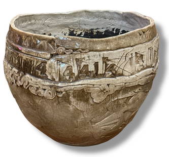 Massive Brutalist Mid Century Pot: Ceramic. 18" H x 20" diameter.