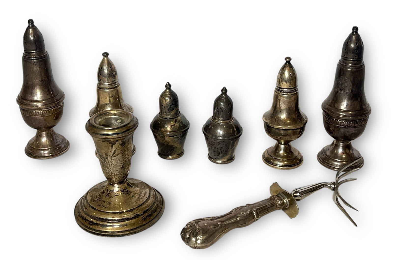 Collection Sterling Salt & Peppers, Candleholder and Fork (1 of 9)