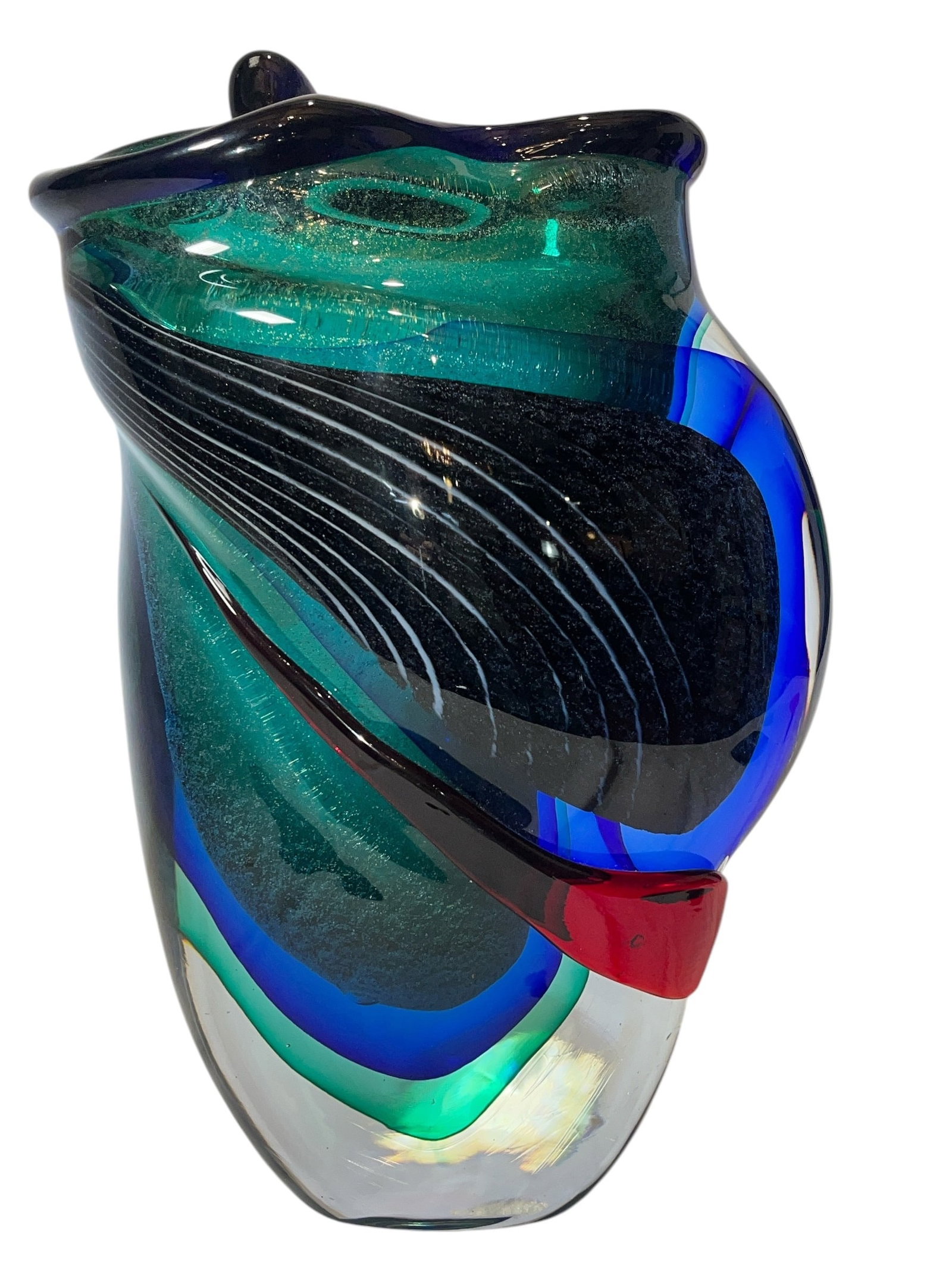 A Monumental TOSO MURANO Italian Art Glass Vase: 15" H x 11" W x 6" D. Signed on the base. Third party shipping, carrier delivery, or local pickup highly suggested.
