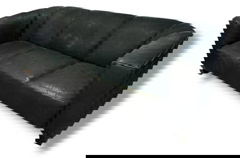 JOSEF HOFFMANN "Palais Stoclet" Sofa, for WITTMANN: Black leather & ebonized wood. Originally designed in 1905, however, this model is likely 1980s-90s. Does not retain manufacturers label. 30" H to back x 17" H to seat x 83" W x 32" D.