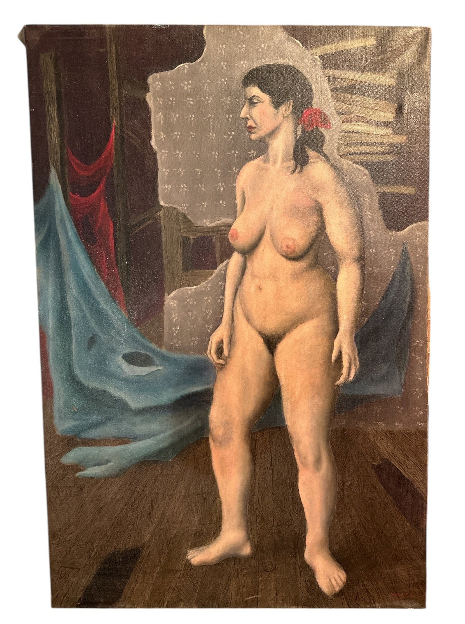 ROBERT APPEL Oil on Canvas Nude Female, 1953: 36" x 24" x 1", Signed & dated 1953 on lower left corner.