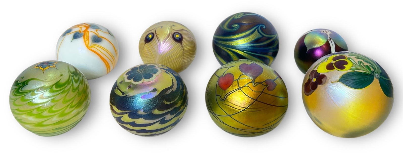 A Collection of Iridescent Art Glass Paperweights, LUNDBERG STUDIOS, ORIENT & FLUME (1 of 5)