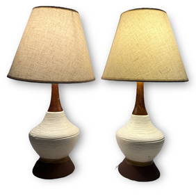 A Pair of Mid Century Teak and Ceramic Lamps (1 of 3)