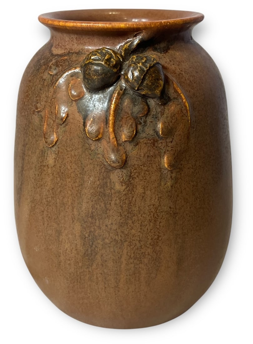 An EPHRAIM FAIENCE "Mission Oak 2nd" Vase by LAURA KLEIN: Measures 6.75" H x 5" overall DIA . Signed Laura Klein and stamped on the bottom.