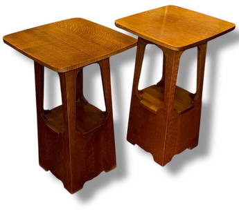 A Pair of Arts & Crafts Side Tables, PRAIRIE SCHOOL INTERIORS: 29.5" H x 18" x 18".