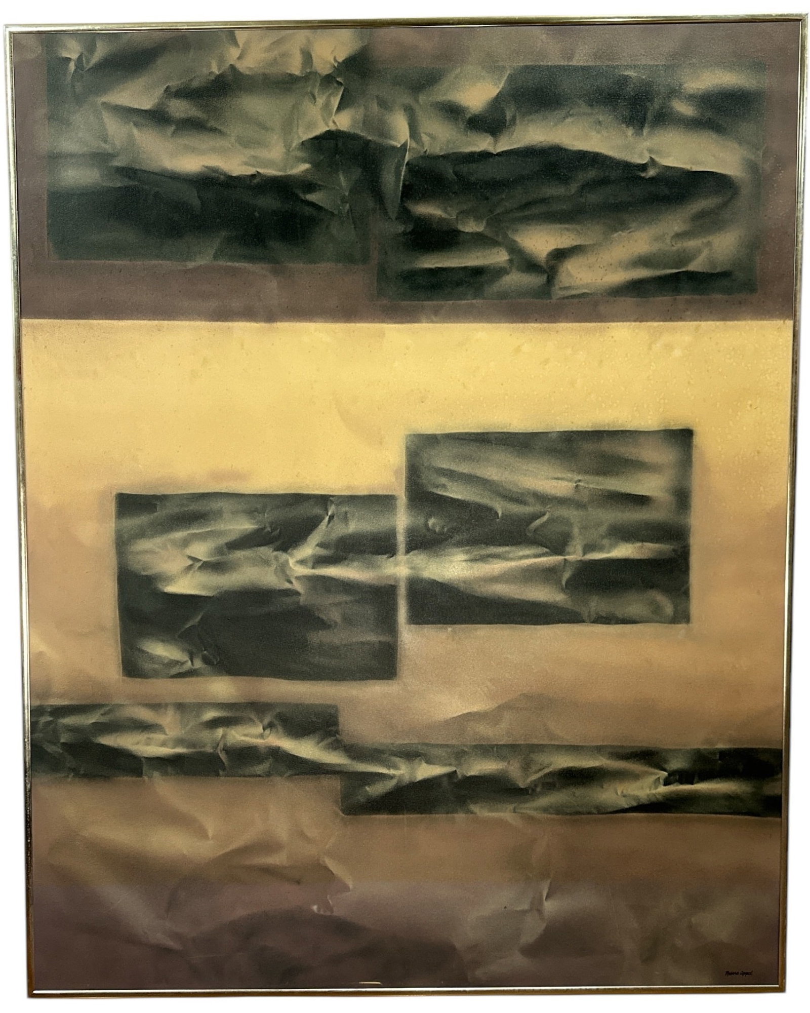 ROBERT APPEL "Image Dividing" Mid Century Oil on Canvas: Signed and dated April 12th, 1983. 60.5" x 48.25" x 2".
