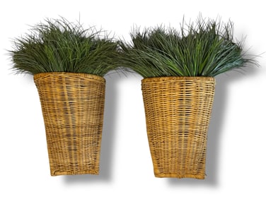 Two Large Antique French Grape Harvest Rattan Baskets