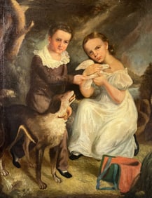 DAMAR 1993, Large Scale Oil Painting Children w Dove