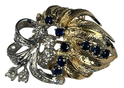 A 14k Gold, Diamond, and Sapphire Bouquet Brooch