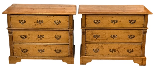 Rare Pair of European Pine Chest of Drawer Nightstands.