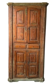 A Portuguese Green Paint Scrubbed Pine Cabinet