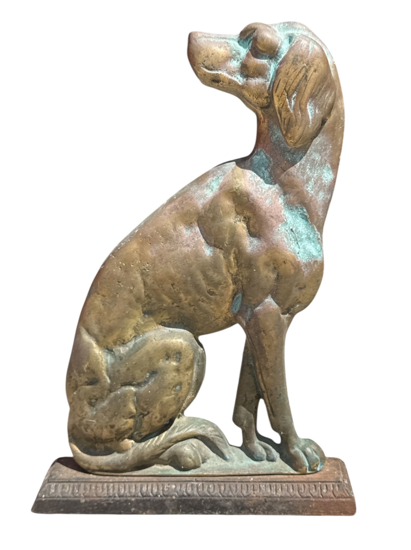 Antique English Brass Whippet Fireside / Door Stop: 13" H x 9" W x 2" D.