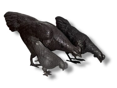 Set of Three Bronze Chickens
