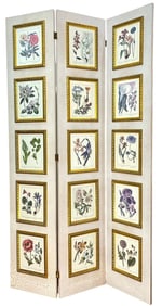 A French Botanical Three Panel Dressing Screen