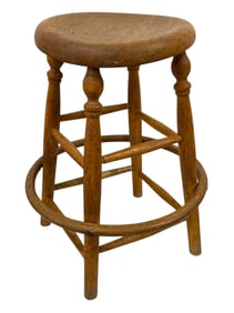A Primitive Wooden Oak Bar Stool