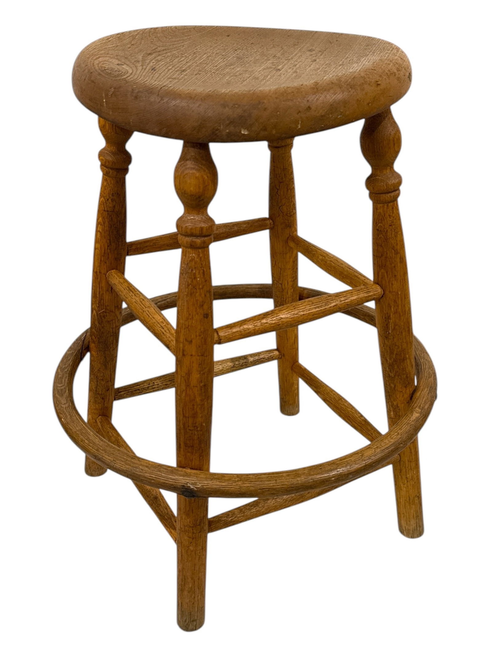 A Primitive Wooden Oak Bar Stool (1 of 3)