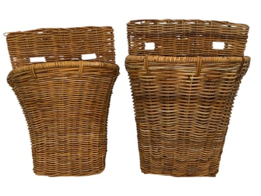 Two Antique French Grape Harvest Rattan Baskets