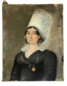 Rare 19th C. Pastel, Charcoal on Paper of French Maiden